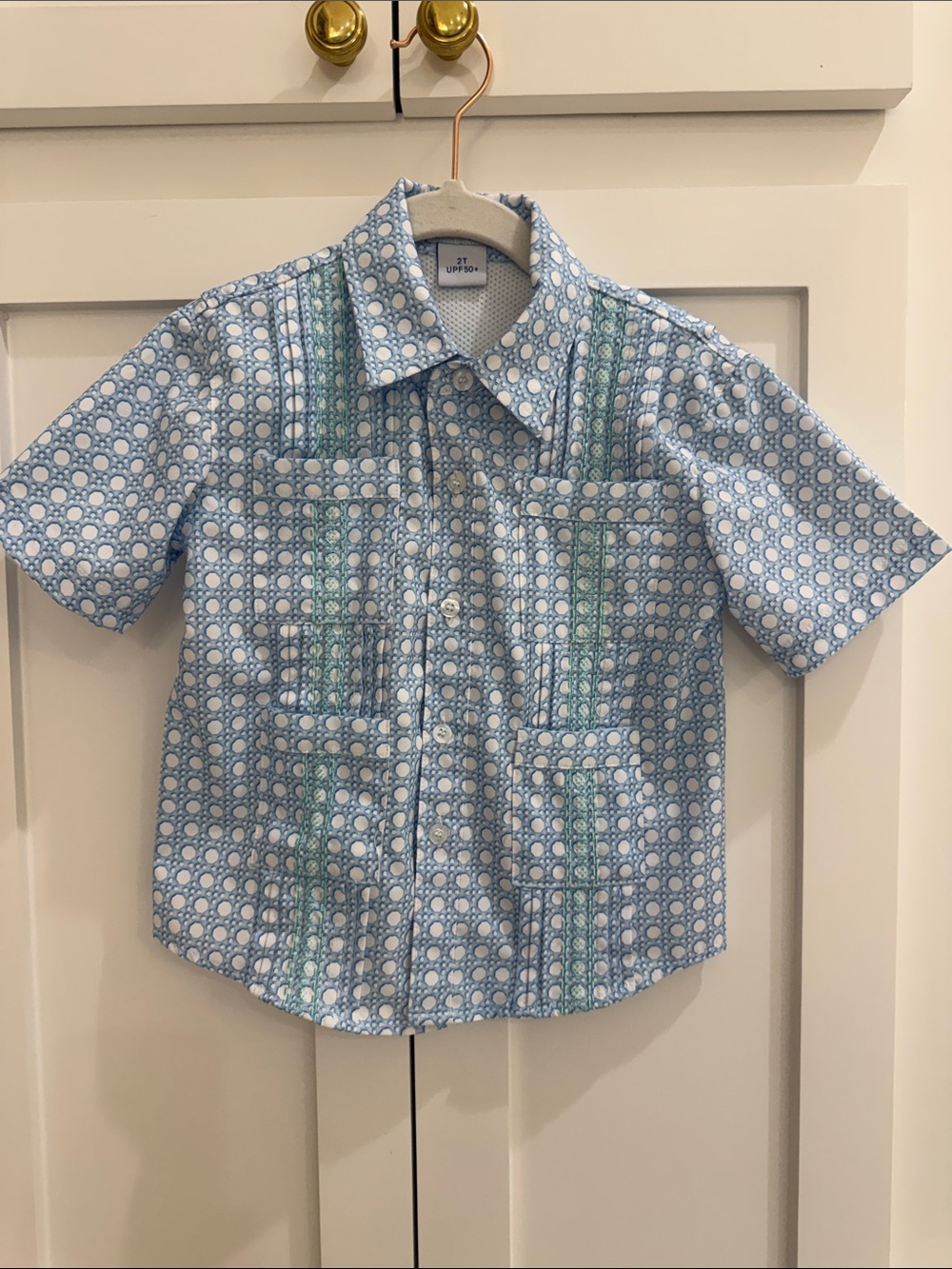 Blue Quail Guayabera Blue Cane Lattice Short Sleeve Shirt 2T